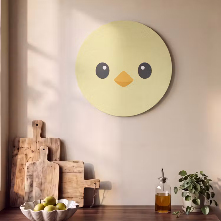Akoestisch schilderij rond - Kuiken - Vrolijk - Geel - Minimalistisch — 4
