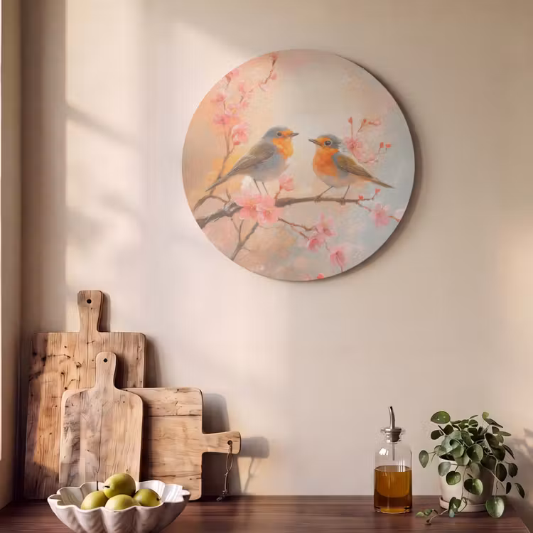 Akoestisch schilderij rond - Roodborstjes - Sierlijk - Bloesemtak — 4