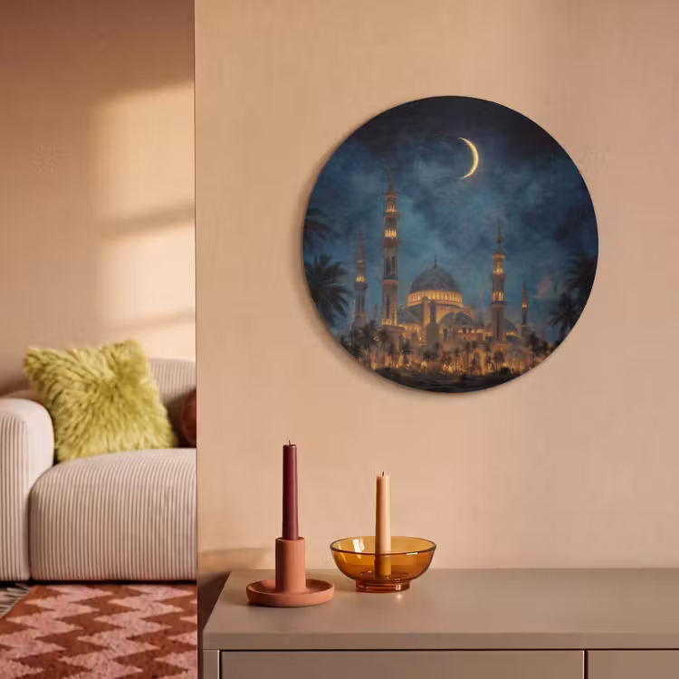 Akoestisch schilderij rond - Sterrenhemel - Maan - Palmbomen - Moskee — 3