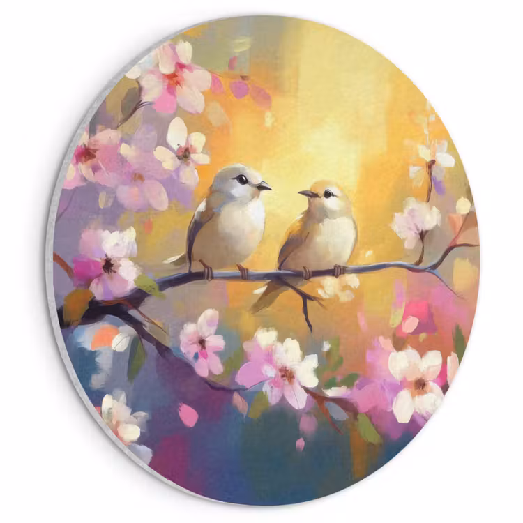 Akoestisch schilderij rond - Vogels - Bloemen - Roze — 1