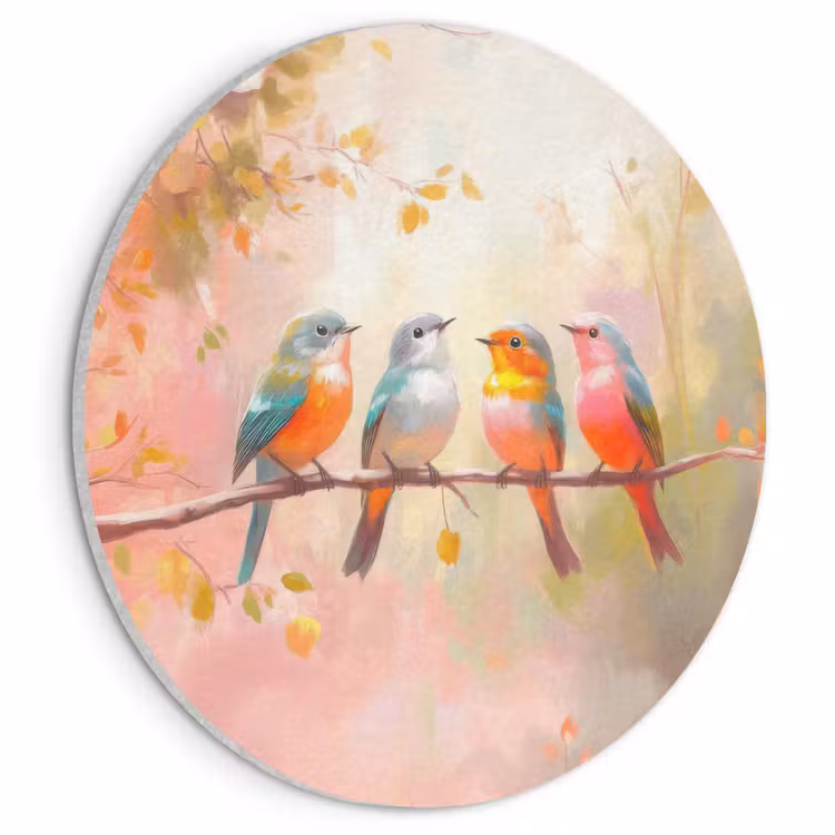 Akoestisch schilderij rond - Vogels - Kleurrijk - Tak — 1