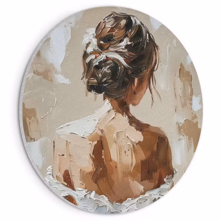 Akoestisch schilderij rond - Vrouw - Verf - Abstract - Beige - Modern — 1