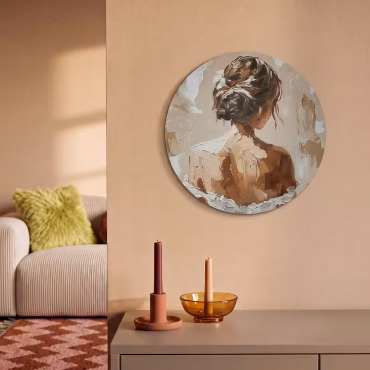 Akoestisch schilderij rond - Vrouw - Verf - Abstract - Beige - Modern — 3