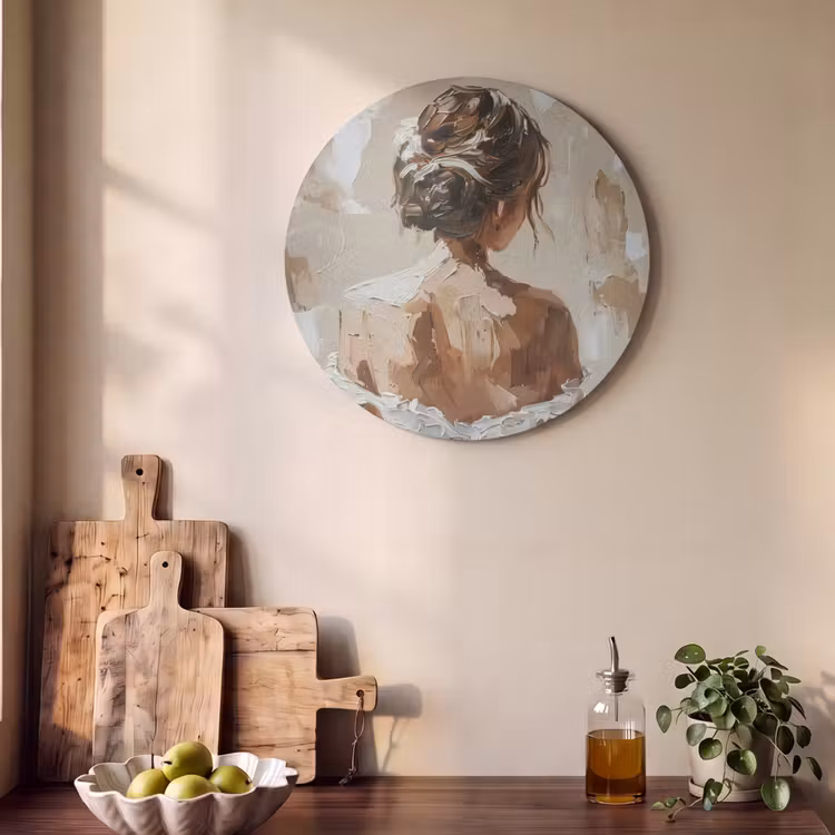 Akoestisch schilderij rond - Vrouw - Verf - Abstract - Beige - Modern — 4