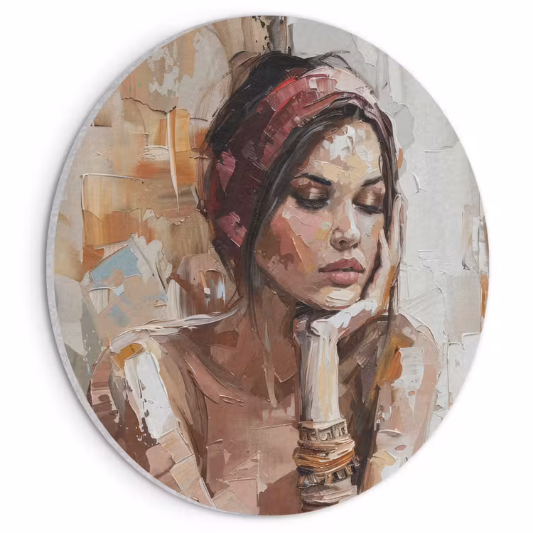 Akoestisch schilderij rond - Vrouw - Verflook - Portret - Modern — 1