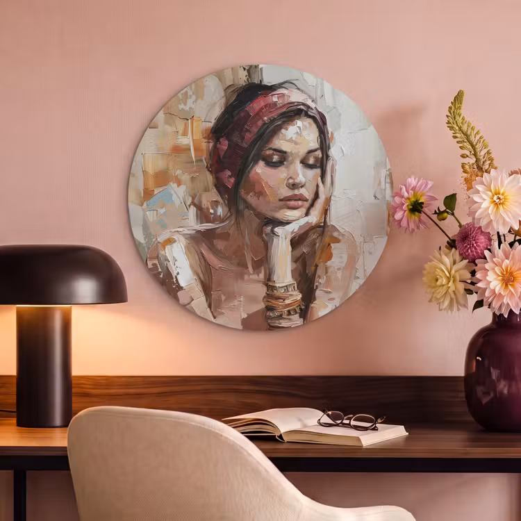 Akoestisch schilderij rond - Vrouw - Verflook - Portret - Modern — 2