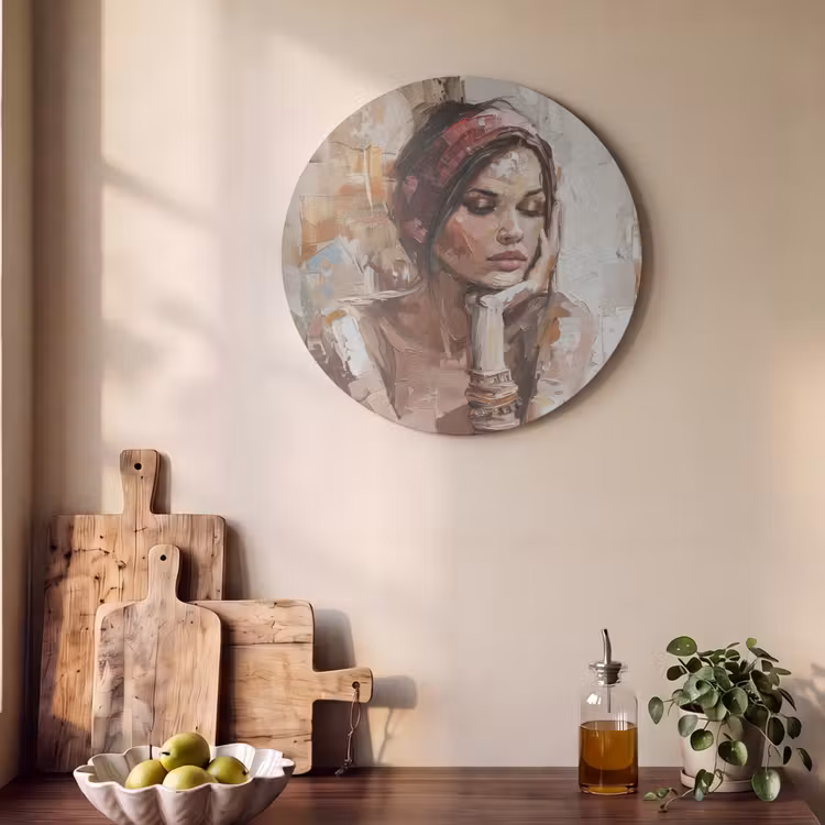 Akoestisch schilderij rond - Vrouw - Verflook - Portret - Modern — 4