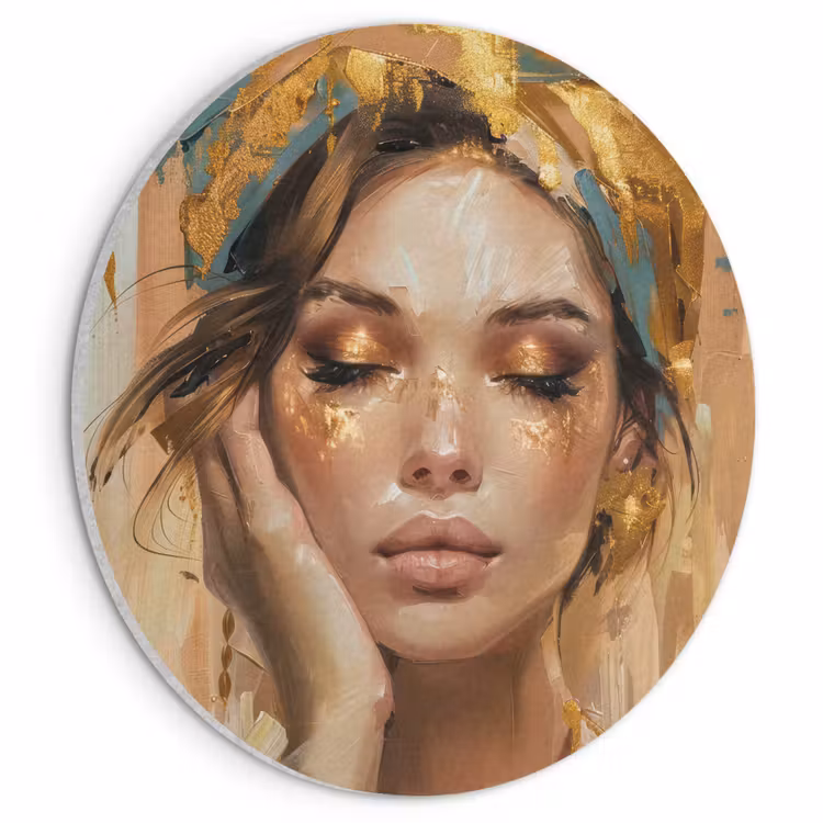 Akoestisch schilderij rond - Vrouwen - Portret - Luxe - Goud — 1