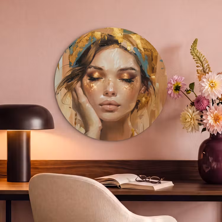 Akoestisch schilderij rond - Vrouwen - Portret - Luxe - Goud — 2