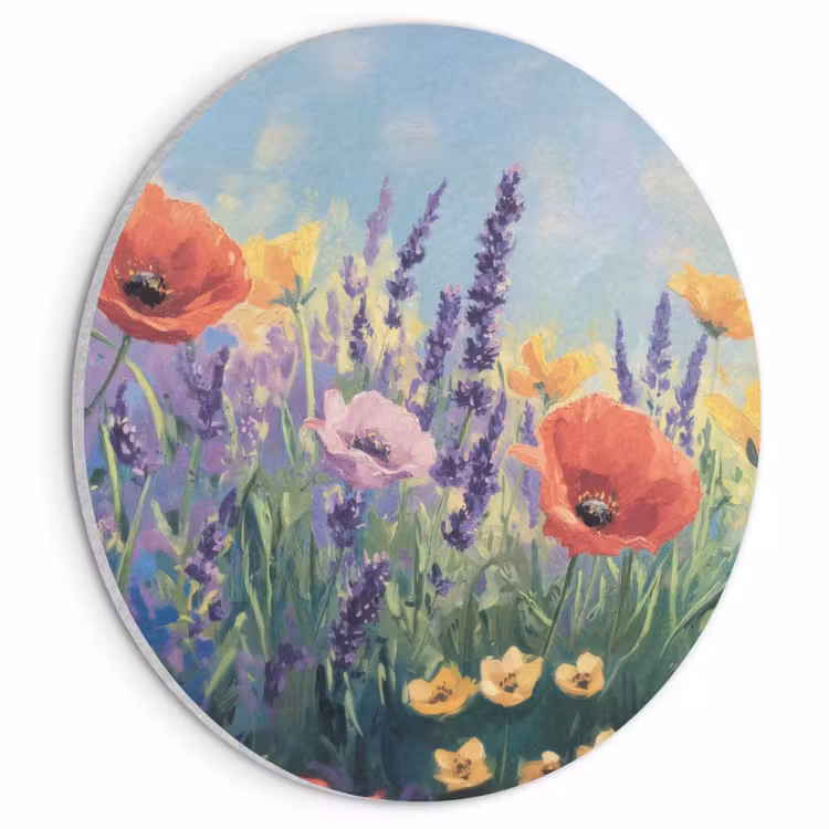 Akoestisch schilderij rond - Weide - Bloemen - Kleurrijk — 1