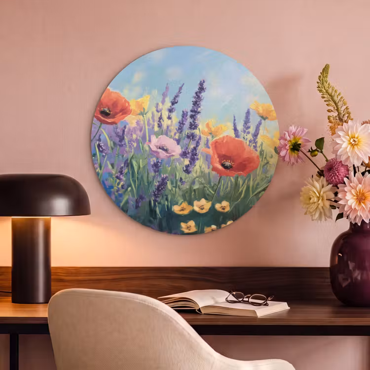 Akoestisch schilderij rond - Weide - Bloemen - Kleurrijk — 2
