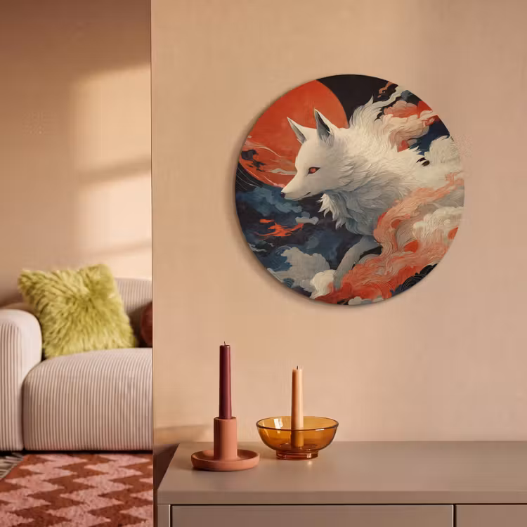 Akoestisch schilderij rond - Witte vos - wolken - maan — 3