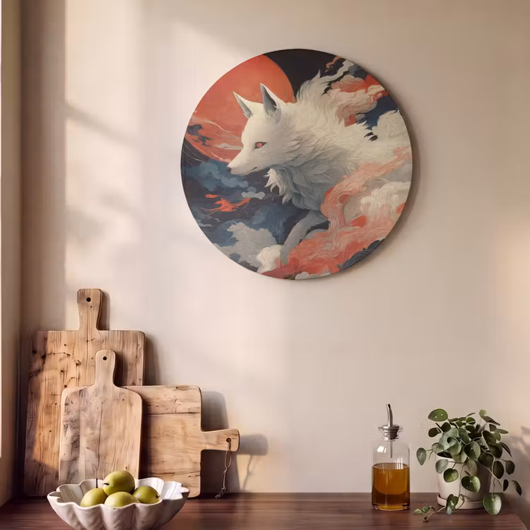 Akoestisch schilderij rond - Witte vos - wolken - maan — 4