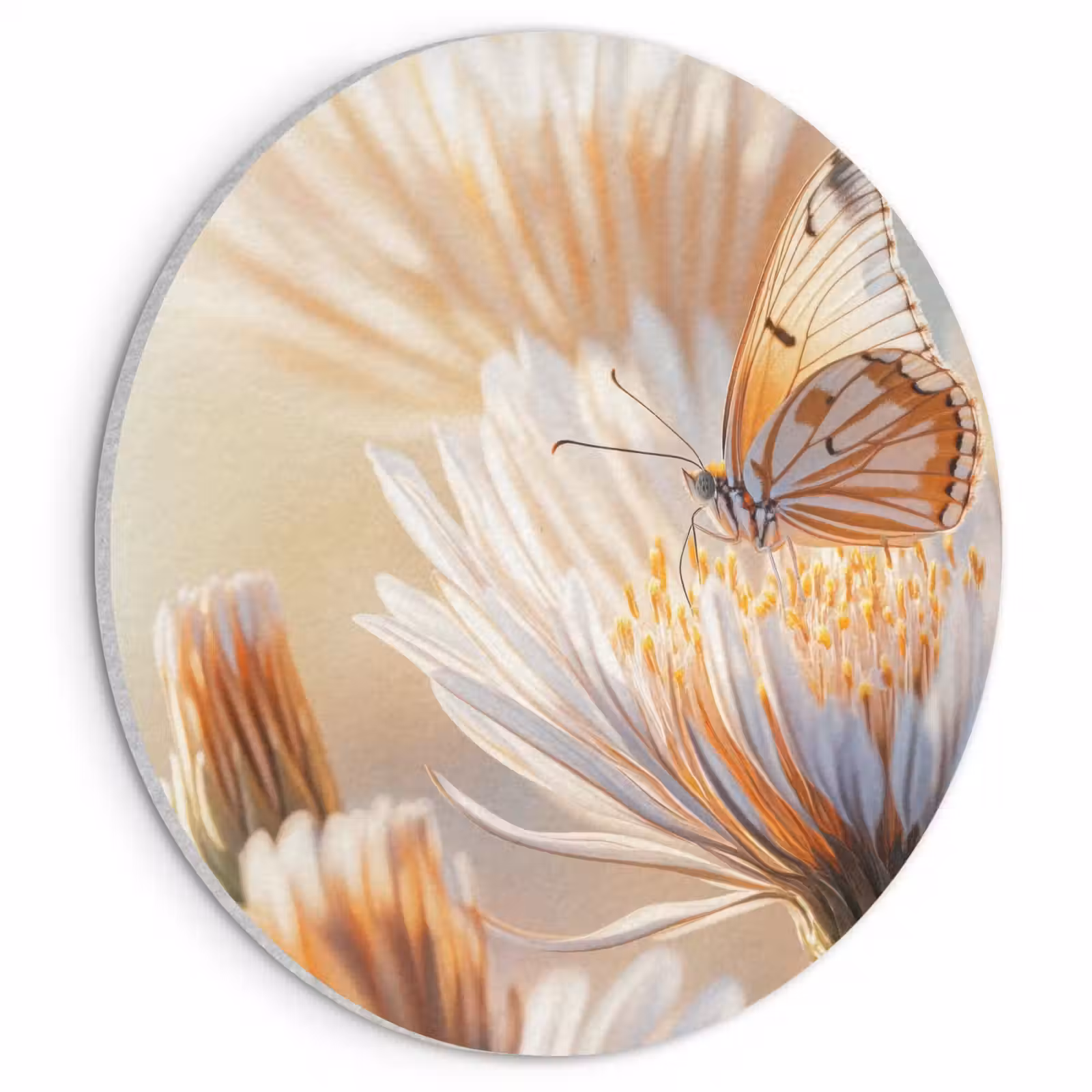 Akoestisch schilderij rond - Vlinder - Bloem - Oranje — 1