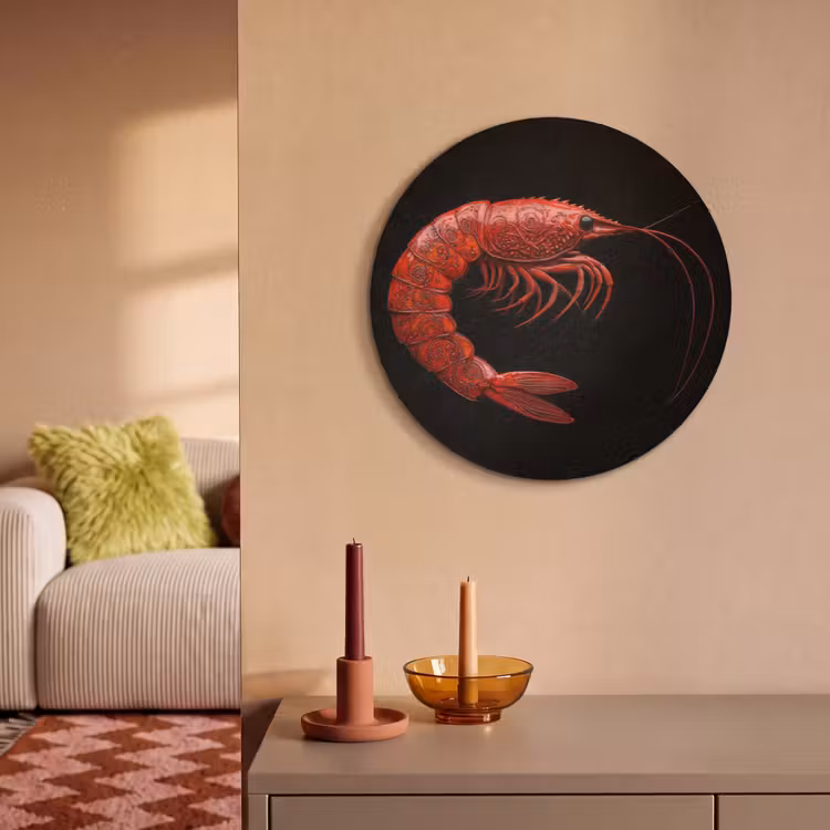 Akoestisch schilderij rond - Garnaal - Rood - Dieren — 3