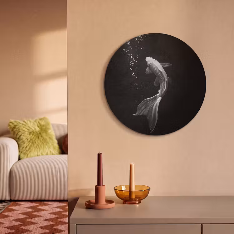 Akoestisch schilderij rond - Koi - Vis - Wit - Zwart — 3
