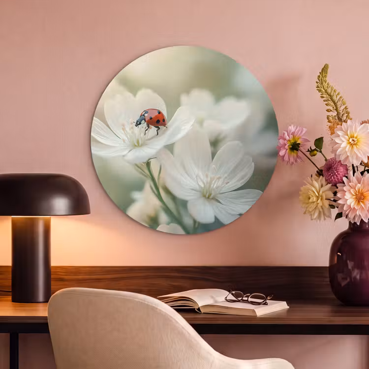 Akoestisch schilderij rond - Lieveheersbeestje - Bloemen - Wit — 2