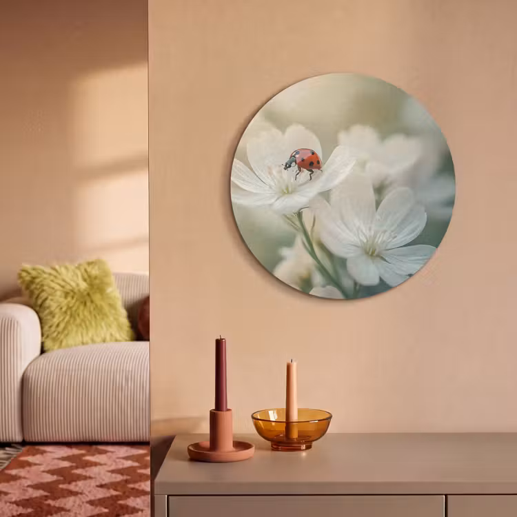 Akoestisch schilderij rond - Lieveheersbeestje - Bloemen - Wit — 3