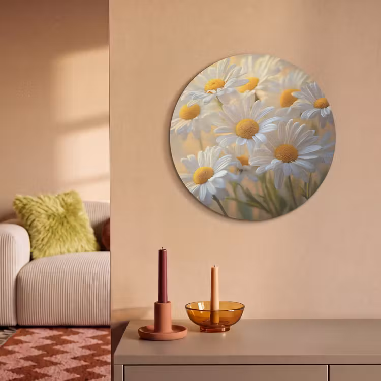 Akoestisch schilderij rond - Madeliefjes - Wit - Zonlicht — 3