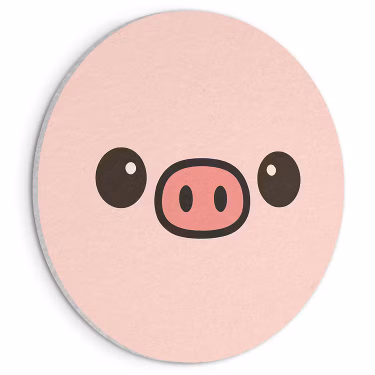 Akoestisch schilderij rond - Varken - Roze - Minimalistisch — 1