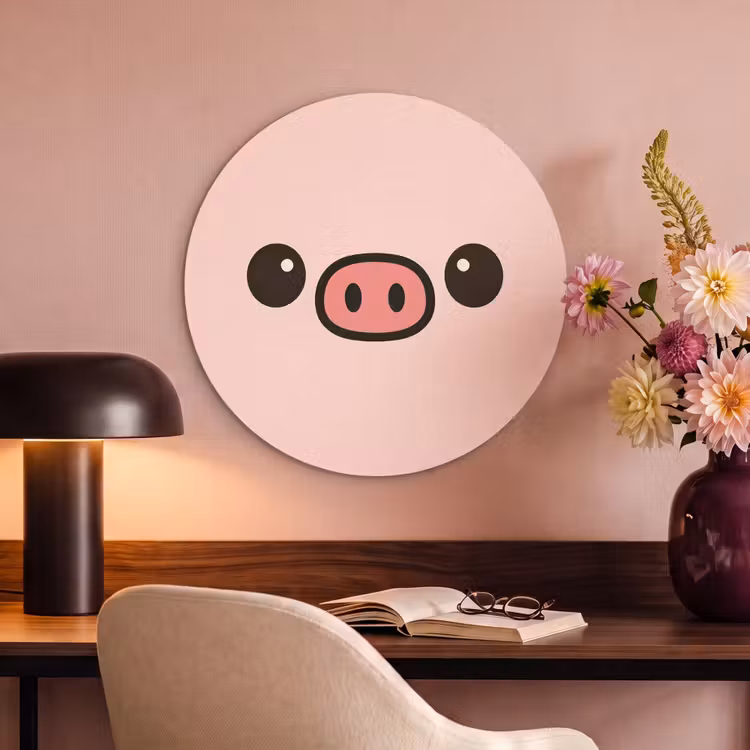 Akoestisch schilderij rond - Varken - Roze - Minimalistisch — 2