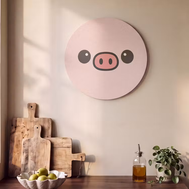 Akoestisch schilderij rond - Varken - Roze - Minimalistisch — 4