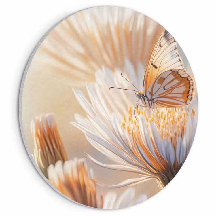 Akoestisch schilderij rond - Vlinder - Bloem - Oranje — 1