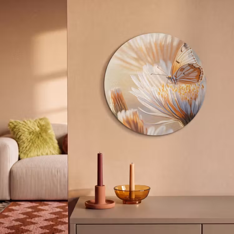 Akoestisch schilderij rond - Vlinder - Bloem - Oranje — 3