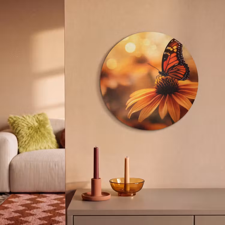 Akoestisch schilderij rond - Vlinder - Bloemen - Oranje — 3