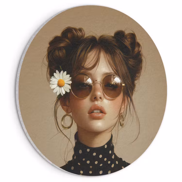 Akoestisch schilderij rond - Vrouw - Beige - Bloem - Modern - Portret — 1