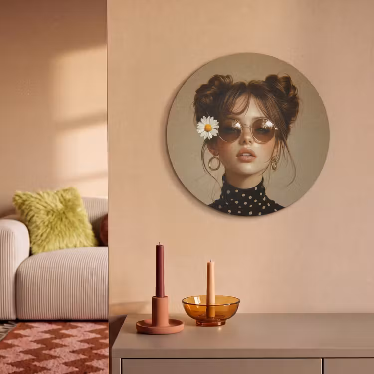 Akoestisch schilderij rond - Vrouw - Beige - Bloem - Modern - Portret — 3