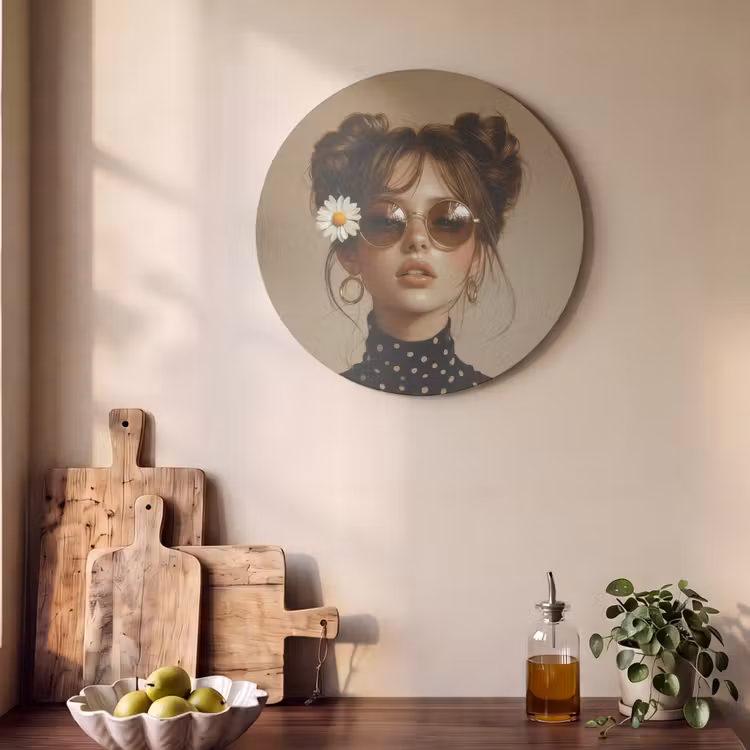 Akoestisch schilderij rond - Vrouw - Beige - Bloem - Modern - Portret — 4