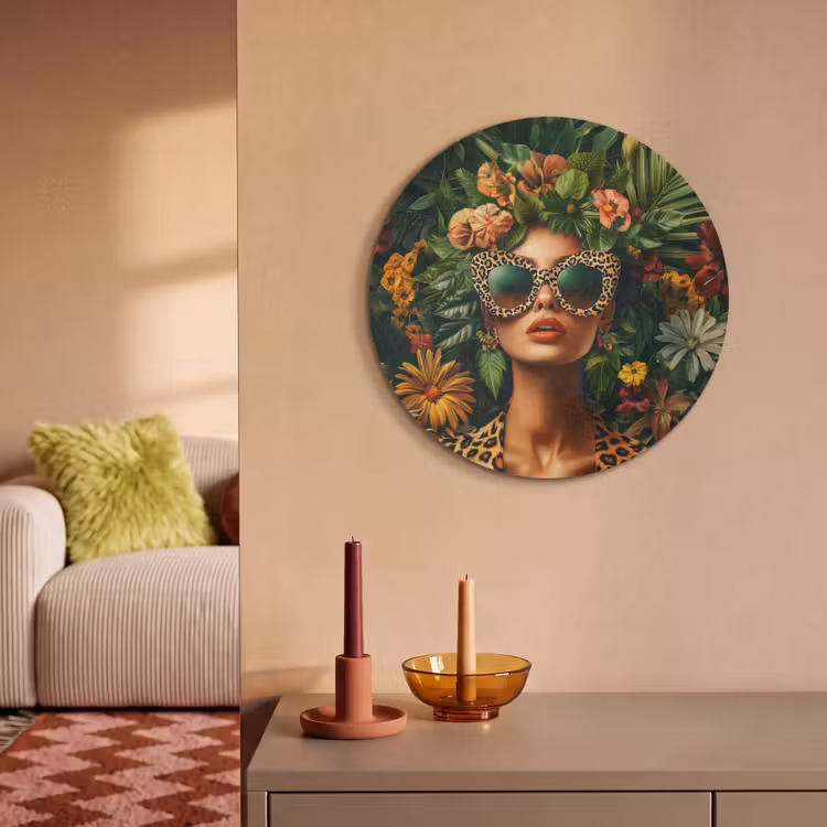 Akoestisch schilderij rond - Vrouw - Panterprint - Jungle - Natuur - Luxe — 3