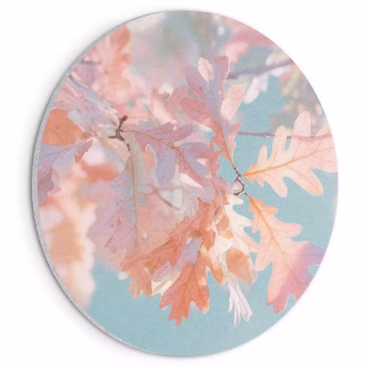 Akoestisch schilderij rond - Eikenbladeren - Takken - Roze — 1