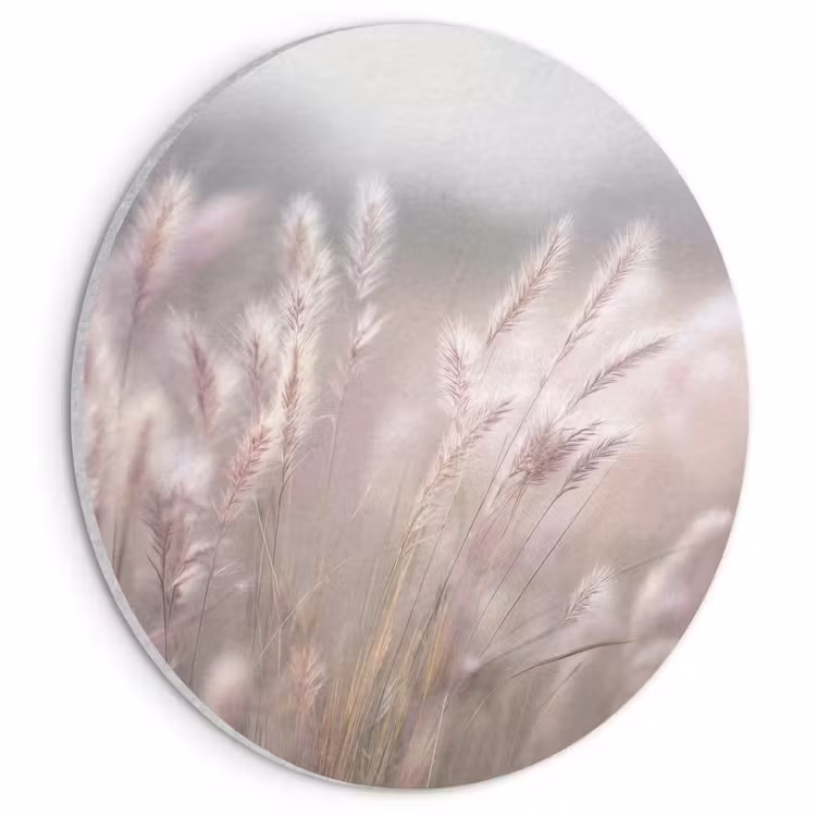 Akoestisch schilderij rond - Graspluimen - Wind - Beige - Mistig — 1