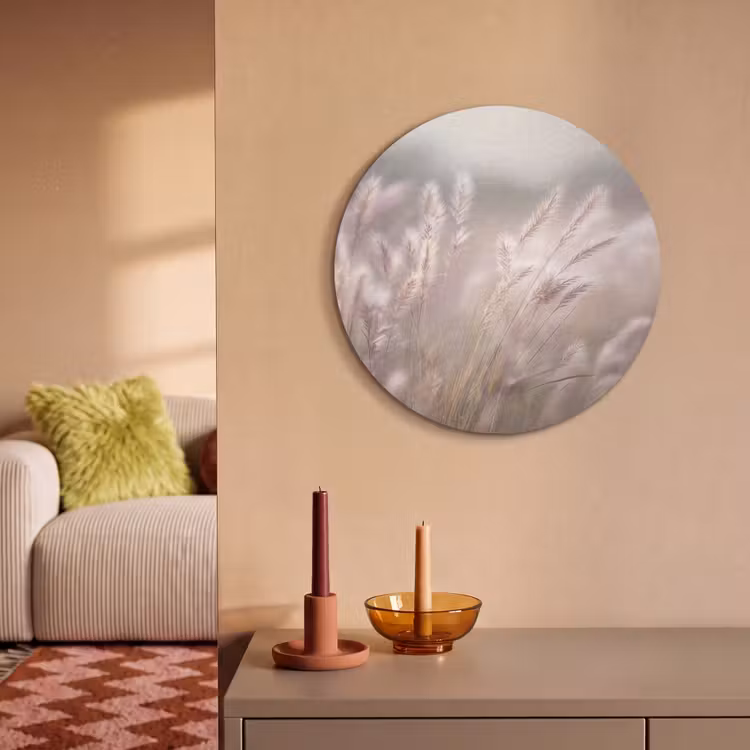 Akoestisch schilderij rond - Graspluimen - Wind - Beige - Mistig — 3