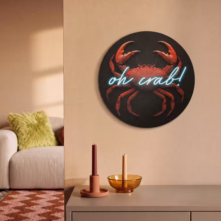 Akoestisch schilderij rond - Krab - Rood - Neon - Quote — 3