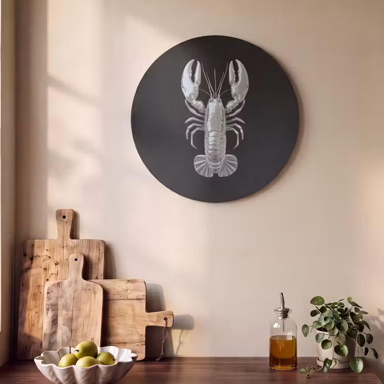 Akoestisch schilderij rond - Kreeft - Zilver - Metallic - Luxe — 4