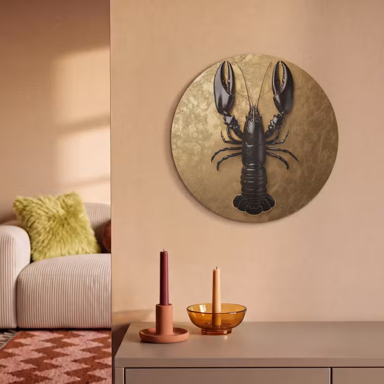 Akoestisch schilderij rond - Kreeft - Zwart - Goud - Luxe — 3