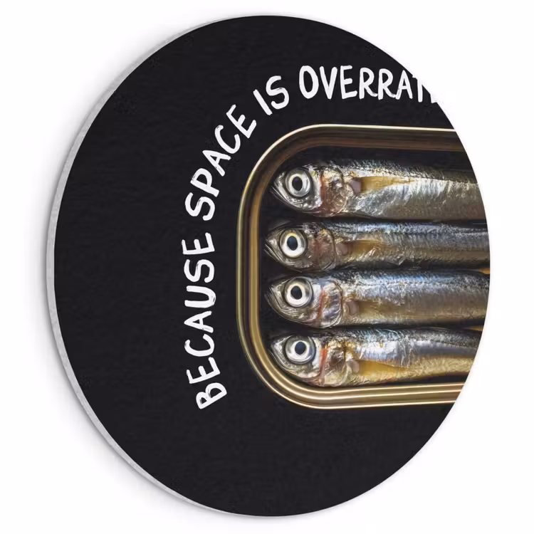 Akoestisch schilderij rond - Sardines - Tekst - Vis - Blik — 1