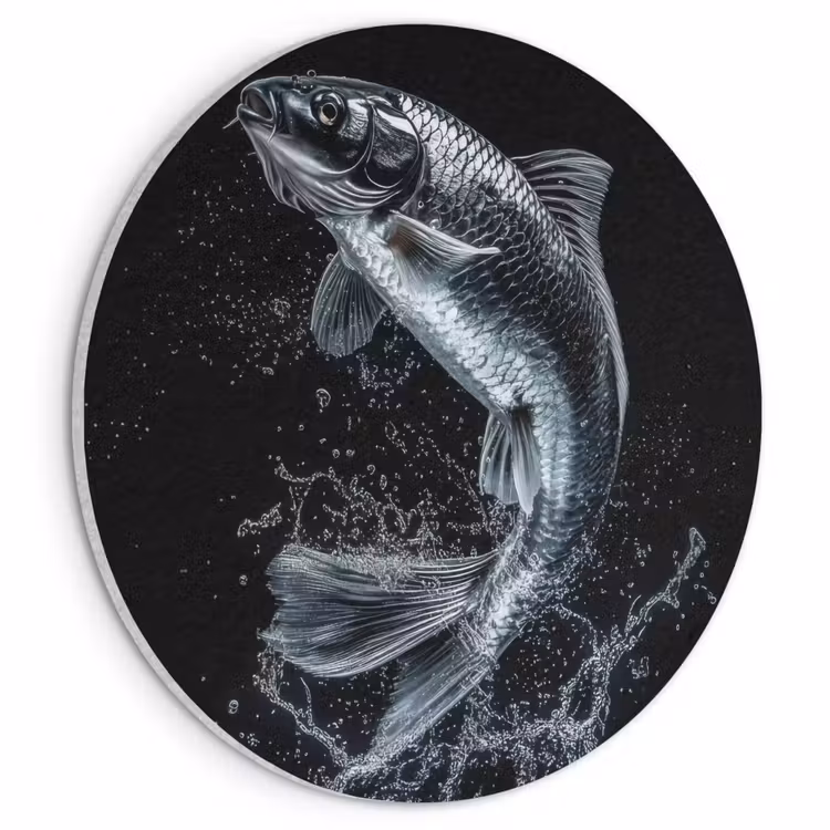 Akoestisch schilderij rond - Vis - Koi - Zwart - Water — 1