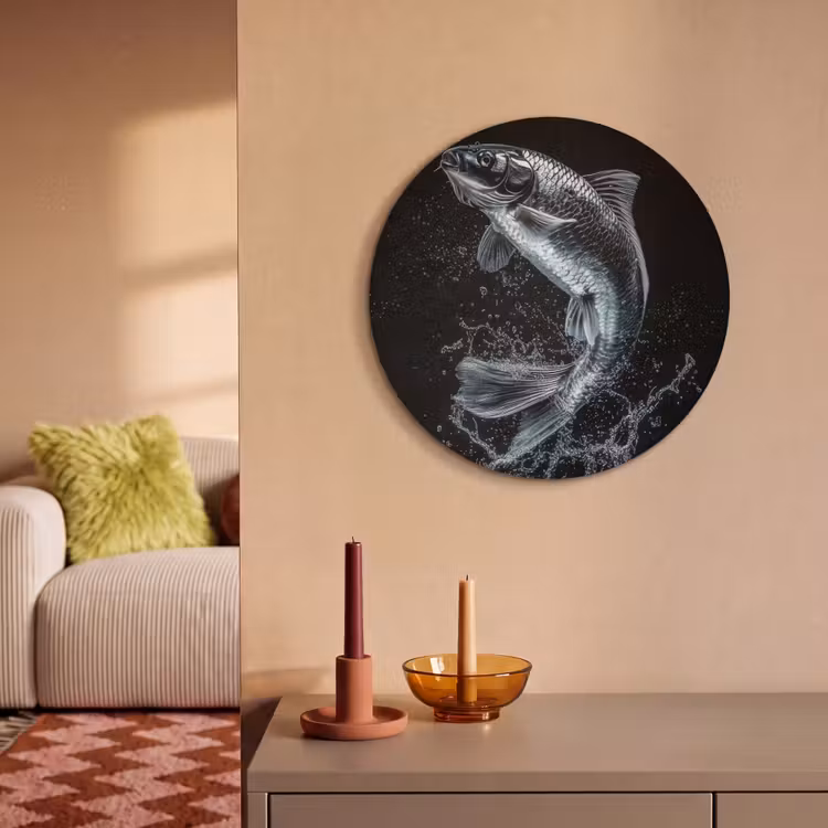 Akoestisch schilderij rond - Vis - Koi - Zwart - Water — 3