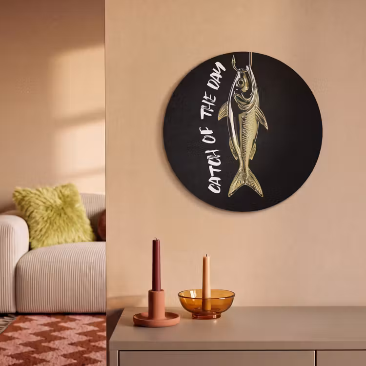 Akoestisch schilderij rond - Vis - Zwart - Goud - Tekst — 3