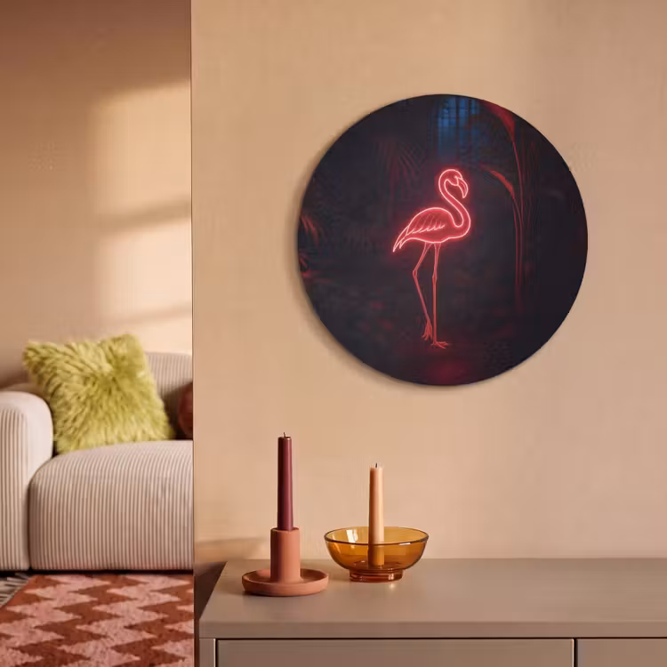 Akoestisch schilderij rond - Flamingo - Roze - Neon - Licht — 3
