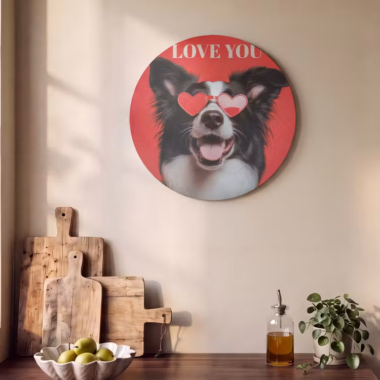 Akoestisch schilderij rond - Hond - Hartjesbril - Loveyou - Rood — 4