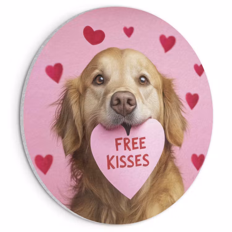 Akoestisch schilderij rond - Hond - Kiss- Valentijn - Hartjes — 1