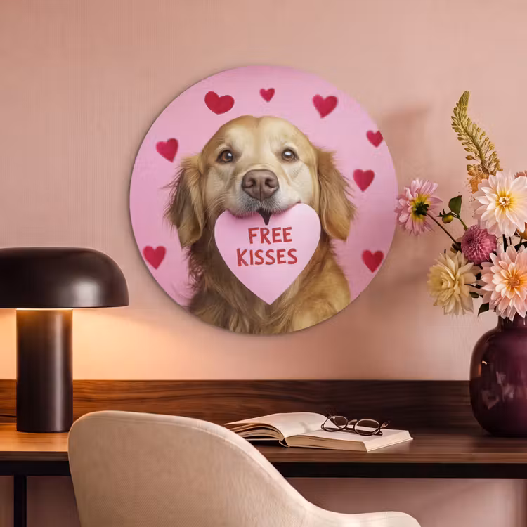 Akoestisch schilderij rond - Hond - Kiss- Valentijn - Hartjes — 2