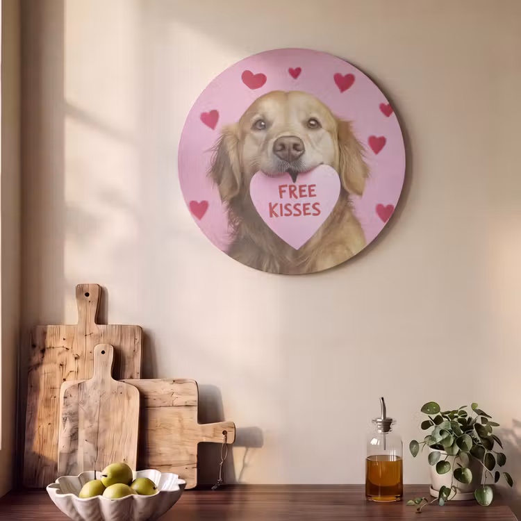 Akoestisch schilderij rond - Hond - Kiss- Valentijn - Hartjes — 4