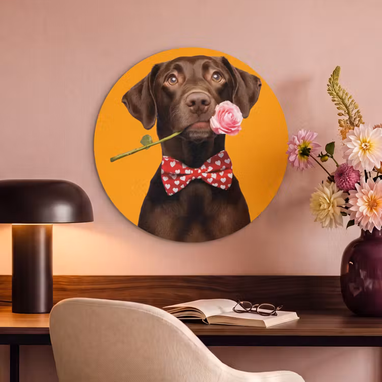 Akoestisch schilderij rond - Hond - Oranje - Roos - Valentijn — 2