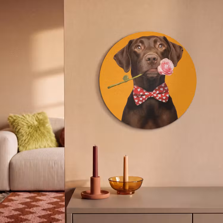 Akoestisch schilderij rond - Hond - Oranje - Roos - Valentijn — 3